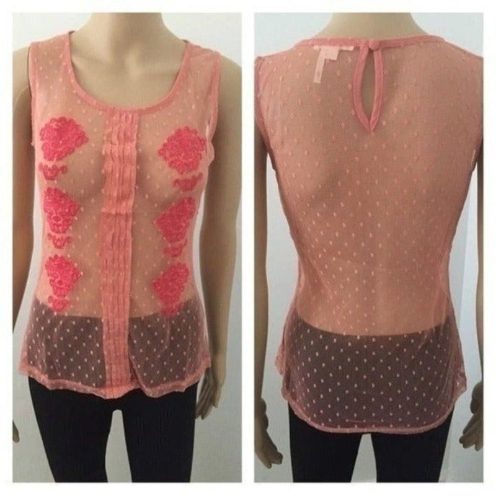 Women's NEW Peach Sheer Embroidered Top